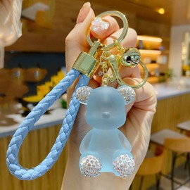 Xinbalove Cute Diamond Bear Design Bags Doll Car Key Backpack Keychain Pendant Boys Girls Men Women Soft Resin Portable Keychain Accessories for Christmas New Year Present (Blue)