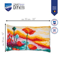 Vervaco Cross Stitch Kit Decorative Poppy Landscape Craft Adult Decoration Embroidery Beginner Complete DIY Embroidery Creative Gift Approx 50 x 30 cm