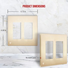 ENERLITES Elite Series Screwless Decorator Wall Plate Child Safe Outlet Cover, Gloss Finish, Size 2-Gang 4.68" H x 4.73" L, Unbreakable Polycarbonate Thermoplastic, SI8832-BGD, Brushed Gold