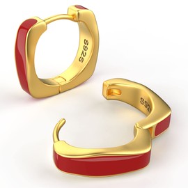 AMORAMOR & FOREVER 14K Gold Plated Enamel Huggie Hoop Earrings for Women - Matte And Glossy Chunky Neon Colorful Small Huggie Earrings Thick Trendy Y2K Square And Round Earrings, Yellow Gold, No