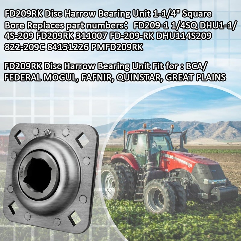 FD209RK 1-1/4" Square Bore Disc Harrow Flange Bearing Unit for