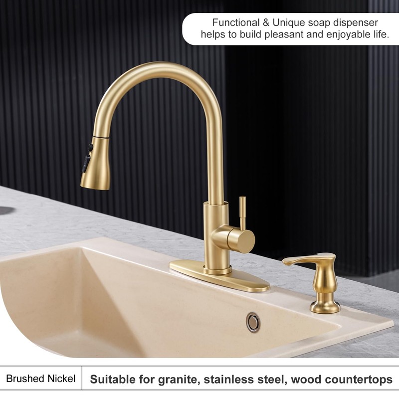 GAGALIFE Kitchen Sink Soap Dispenser Brushed Gold, Under Sink Soap