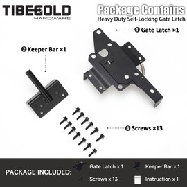 TIBEGOLD Self Locking Gate Latch for Outdoor Fence, Heavy Duty Post Mount Gravity Lever Fence Latch Hardware, Self-Closing Door Latch for Outdoor Garden, Metal Gates Vinyl Fence, Black Finish