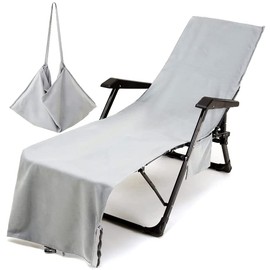 Morbuy Portable Solid Color Beach Towel, Beach Chair Cover Towel, Sun Lounger Beach Towel with Pockets, Microfiber Chaise Lounge Towel Cover for Summer Outdoor Garden Pool Vacation Travel (Grey)