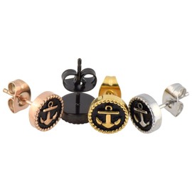 FILANGO 1 Pair of Stud Earrings Surgical Steel Anchor Choice of Colours, Stainless Steel