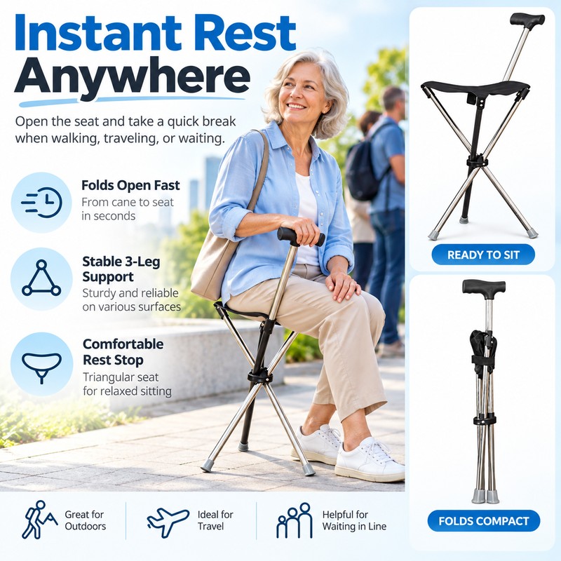 Folding Cane Seat for Outdoor Walking – Lightweight Walking Stick