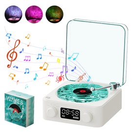 The Waves Vinyl Player, Portable Waves Vinyl Speaker with RGB Ambient Lighting, 5 W 1500 mAh Vinyl Record Player Retro with White Noise, Bluetooth, TF, AUX Mode (Light Green)