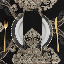 Loom and Mill - Servilletas de tela negra de 18 x 18 pulgadas, clásica damasco, tela suave, lavable, para Halloween, uso diario, decoración de mesa de comedor (negro, juego de 4)