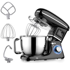 Electric Stand Mixer, 6.5QT Removable Stainless Steel Mixing Bowl, 6+P Speed Adjustable Kitchen Mixer with Dough Hook, Egg Whisk & Beater (Black)
