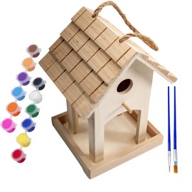 YCHTEWY-DIY Wooden Bird House,Wild Bird Feeder, Hanging Birdhouse Attract Birds & Beautify Your Yard! (Cream, A)