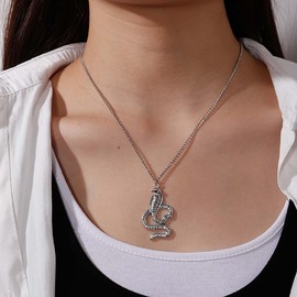 TseanYi Gothic Snake Pendant Necklace Silver Snake Necklace Vintage Serpent Pendant Necklace Punk Snake King Cobra Necklace Chain Goth Dark Jewelry