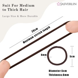 JASVERLIN Brown Large Hair Bobbles, No Damage Ponytail Holder, No Slip, Strong Hair Accessories, Large Hair Bobbles for Girls, Medium to Thick Hair, 6 mm, Pack of 48 (Medium Brown)