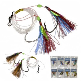DAYUYUE Double Fishing Hook Sabiki Spring Rigs with Luminous Beads 8 Pieces Set Hook Size 4/0 5/0 6/0 7/0