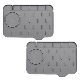 Splash Catcher Guard and Soap Sponge Holder, Splash-proof Water Absorbent Dish Drying Pads for Kitchen Countertop with Self Draining Design(Grey)