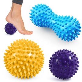 Hedgehog Ball Massage Ball Set, Spiked Massage Ball Hard, Premium Massage Ball Set, Massage Balls with Nubs, for Back, Legs, Feet, Hands, Stress Reflex Zones, Set of 3 Hedgehog Ball Set