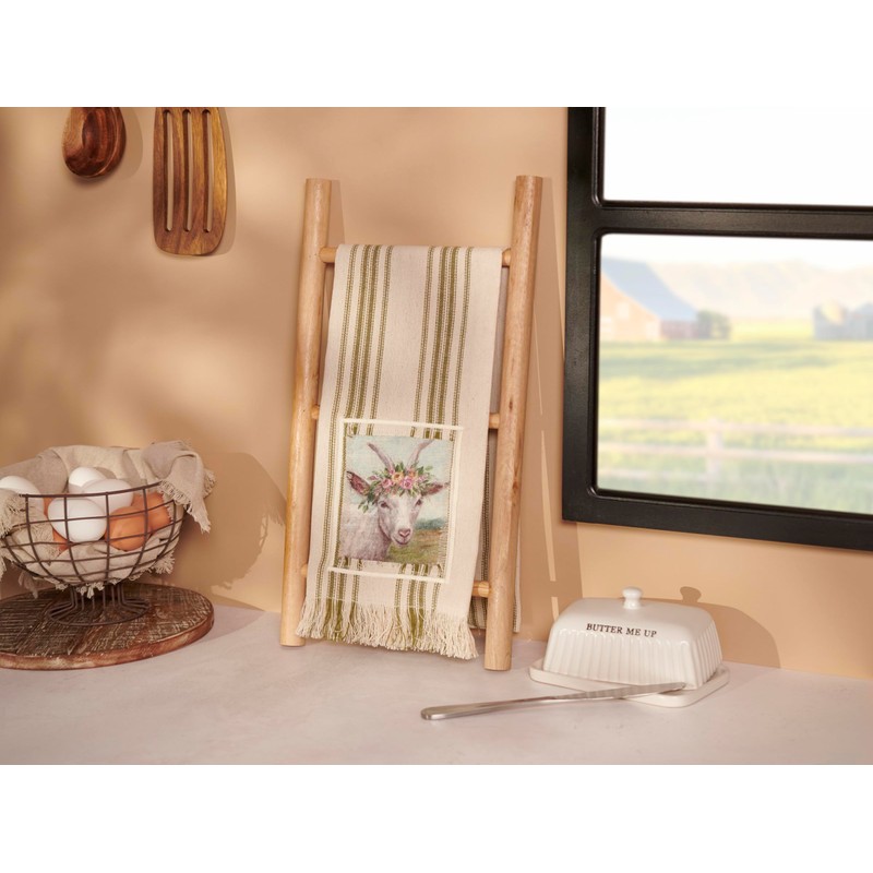 Primitives by Kathy Floral Crown Goat Kitchen Towel
