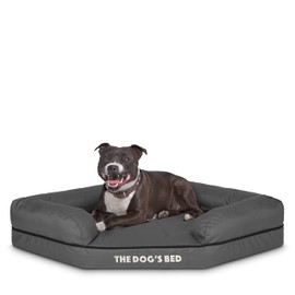 The Dog’s Bed Memory Foam Waterproof Corner Dog Bed, Medium, Grey & Black Trim, Eases Arthritis & Hip Dysplasia Pain, Therapeutic & Supportive, Washable Oxford Fabric Cover, Veterinary Approved