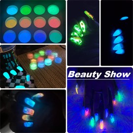 MEILINDS Glow in The Dark Powder 24 Jars Luminous Pigment Powder Night Fluorescence Glitter, 12 Colors Luminous Epoxy Resin Acrylic Pigment Dust for Nail Art, Makeup, Painting, DIY Crafts