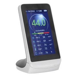 Medidor de Decibeles Lector de Nivel de Sonido LCD 30‑130dB Temperatura de Ruido Humedad PM2.5 1.0 10 Detector con Fecha de Reloj para el Aula de la Oficina en Casa