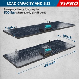 YIFRO 2-Pack 1.5x4ft Heavy Duty Garage Wall Shelving, 500 lbs Load Capacity, Garage Shelving Wall Mounted, Garage Storage Rack with Hooks, Black