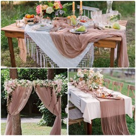 15 Pack Cheesecloth Table Runner 10Ft Cheese Cloth Table Runner 35 x120Inch Boho Gauze Table Runners Rustic Table Cover for Romantic Wedding Birthday Party Bridal Baby Shower Table Decor(Dusty Blush)