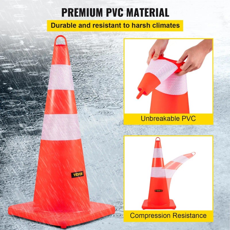 28 In Orange Traffic Cones With Reflective Collars Weighted Base
