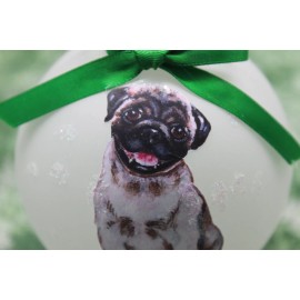 D565 Hand-made Christmas Ornament dog - Pug - cute sit fawn tan (green)