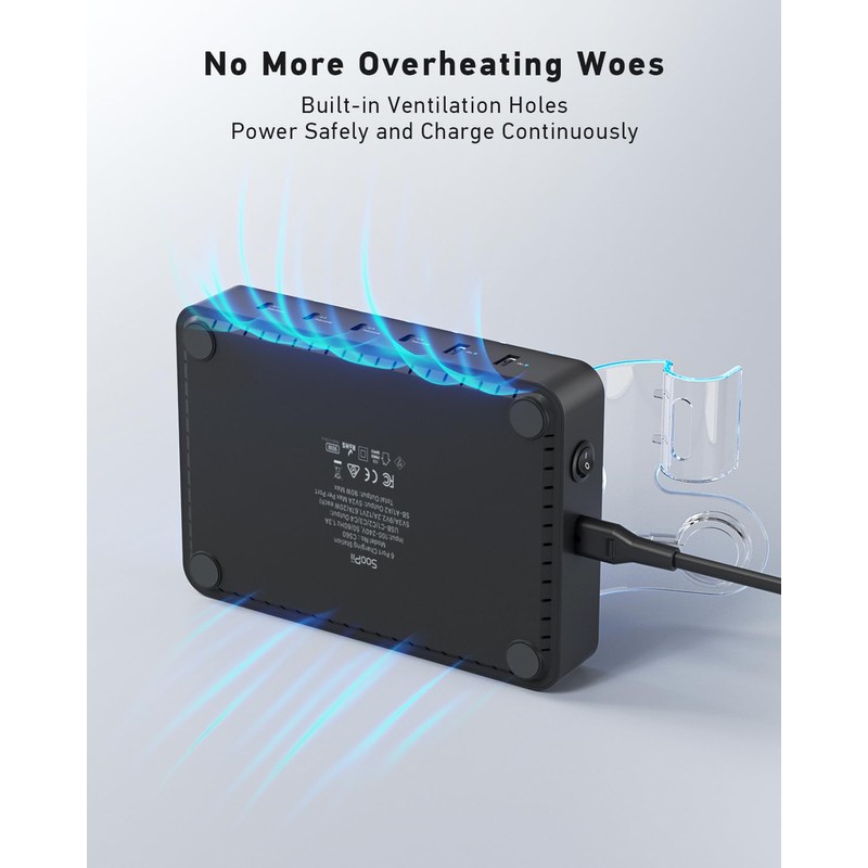 SooPii 90W 6 Port USB C Charging Station for Multiple