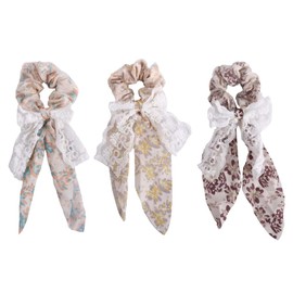 Pokinge 3pcs Sweet Lace Bow Scrunchies Hair Band Pastoral Style Scrunchies Elastic Hair Bands for Women Hair Ties Flower Lace Hair Rope Hair Accessories
