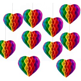 BJAINGEXK 10Pcs Rainbow Heart Paper Honeycomb Ball Party decoration 10-piece set 5.9*5.9 ", perfect for party decoration Wedding Valentine's Day engagement bride shower Baby shower birthday
