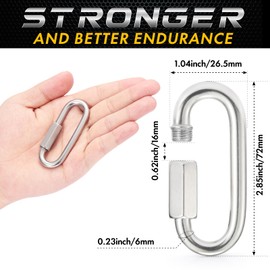 sprookber Stainless Steel Chain Quick Links - 304 Stainless Stee Chain Connector, Screw Carabiner, Chain Hooks, Set of 6