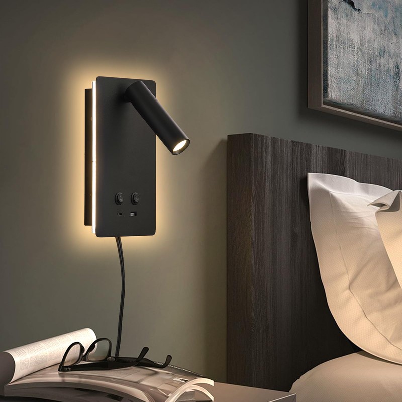 MOLUOLA LED Wall Lamp Wall Mounted Reading Lights, Adjustable Headboard