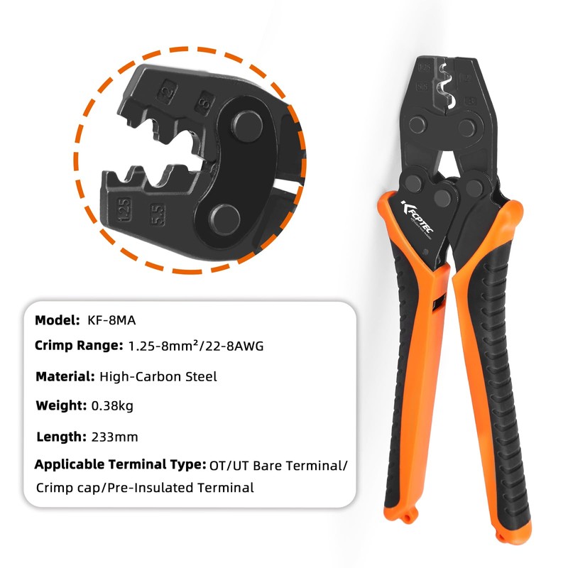 KF CPTEC Crimp Tool for Bare Crimp Terminals 1.25-8mm² Bare