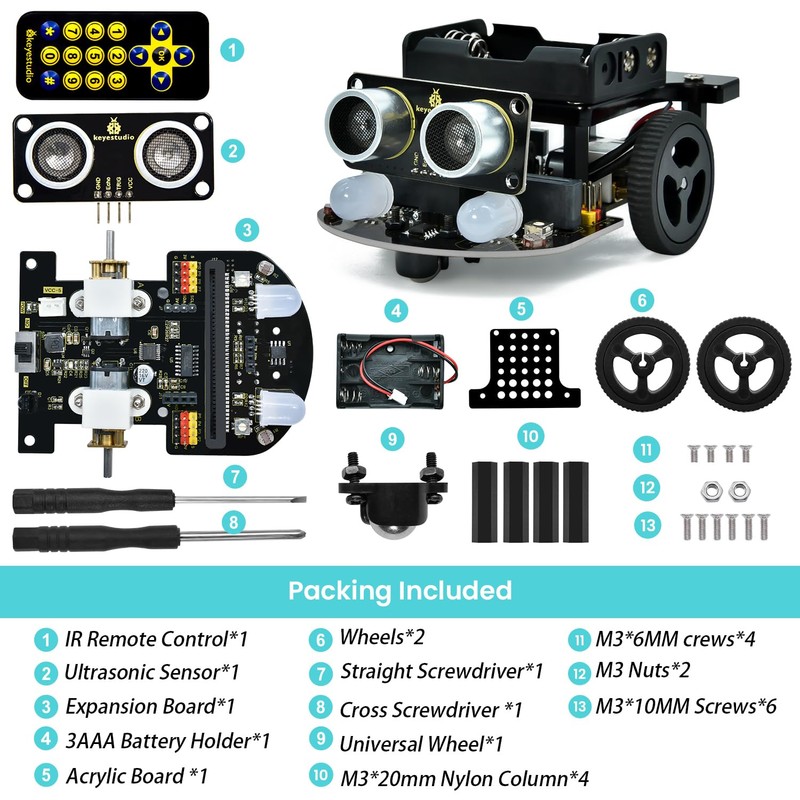 KEYESTUDIO BBC Microbit V2.2 Starter Kit, Micro bit Car Kit,