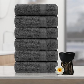 Ample Decor Hand Towels for Bathroom 18 X 28 Inch 600 GSM 100% Cotton, Soft Absorbent - 6 Pcs Gray