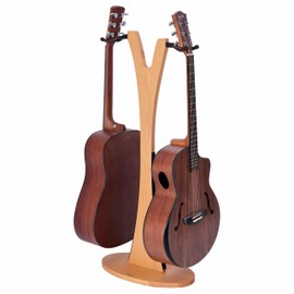 Nefelibata Wooden Guitar Stand, Handmade German Ash Solid Y-shaped Wood Racks Floor Holds 2 Guitars, for Electric Guitars, Acoustic Guitars, Classical Guitars, Banjos, Mandolins(Log)