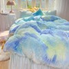 chovy Kids Girls Faux Fur Green Rainbow Comforter Sets Twin/Full