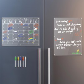 ELITE ECOMMERCE 16”x12” Acrylic Calendar for Fridge, Includes Monthly Planner Dry Erase Board & Blank Board, 5 Dry Erase Marker, Magnetic Pen Holder (Pack of 2)