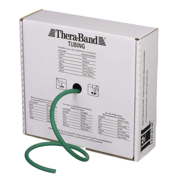 THERABAND Resistance Tubes, Professional Latex Elastic Tubing, Upper & Lower Body, Core Exercise, Physical Therapy, Lower Pilates, At-Home Workout, & Rehab, 25 Foot, Green, Heavy, Intermediate Level 1