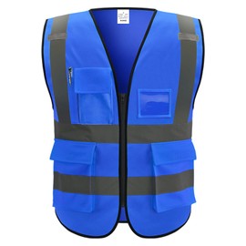 XIAKE 5 Pockets High Visibility Reflective Safety Vest for Men and Women Work Construction Vest(Small,Blue)