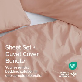 4 Piece Mauve Twin Bed Sheet Set with Duvet Cover - 8 to 16 inch Deep Pockets - 1 Flat, 1 Fitted Sheet & 2 Pillowcases - Oeko-TEX - Ultra Soft, Comfy and Wrinkle Free - Hotel Quality Luxury Bedding