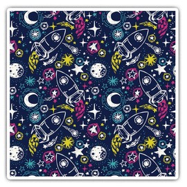 Square Stickers (Set of 2) 7.5cm - Space Cartoon Rocket Kids Boys Fun Decals for Laptops,Tablets,Luggage,Scrap Booking,Fridges, 14809