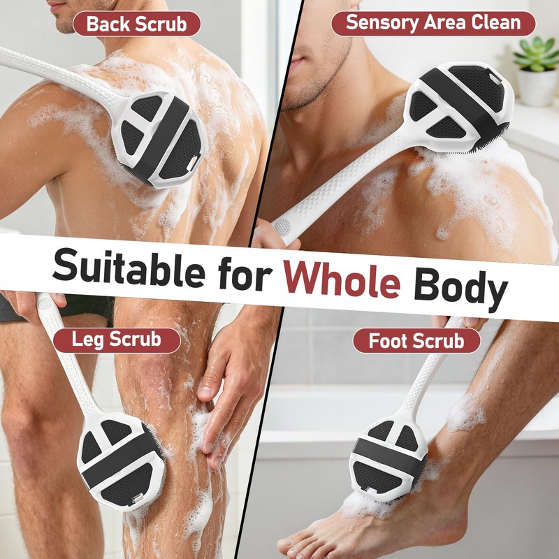 Back Scrubber for Shower for Men 2 Pack, Silicone Body