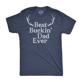 Crazy Dog Mens Best Buckin Dad Ever Antlers T Shirt Funny Pun Dad Joke Humor Tee Fathers Day Hunting Sport Tshirt Buck Deer Shirt Heather Navy XXL