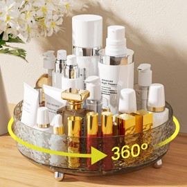 【Water Ripple】 A-LUGEI 11" Black Makeup Organizer Countertop,【𝟯𝟲𝟬°Rotating】 Perfume Organizer, Bathroom Organizer and Storage, Skincare Organizer, Lazy Susan for Vanity Cabinet Dresser Bathroom