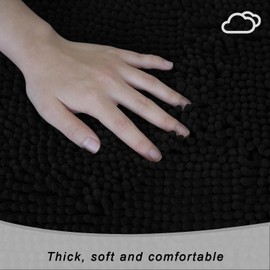 BOANKODU Bathroom Rugs Sets 3 Piece, Super Soft Absorbent Bath mat Set,with U-Shaped Toilet Rug,Strong PVC Underside Bathroom Rug,Antiskid Bath mats Washable Toilet mat, Black