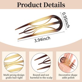 ACO-UINT 8 Pack French Hair Pins for Women, U Shaped Bobby Pins Hair Forks for Buns Updos Internal Teeth No Slip French Twist Tool Decorative Hairpin for Thin/Thick Hair