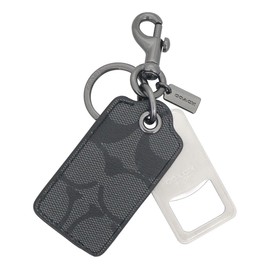 Coach FCF131 CF131 Charcoal Signature Canvas Bottle Opener, Key Fob, Men's [Outlet Product] [Brand]