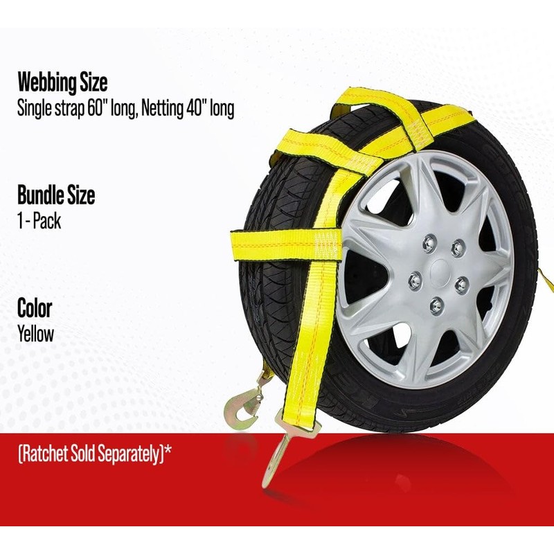 Mytee Products Tow Dolly Wheel Net Basket Strap w/Snap Hooks