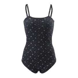 CutiePlusU Cotton Button Crotch Adult Sling Onesie Bodysuit Pyjamas Romper, black